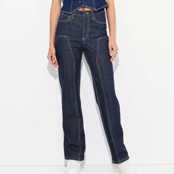 Wild Fable Denim - Wild Fable 2024 Easy Rigid High Rise Straight Leg Dark Denim Jeans Size 10